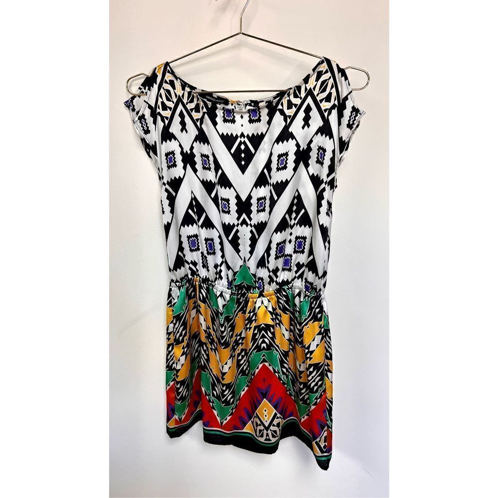 Suitblancoโ Womens Multi-Color Abstract Print BoatโNeck Mini Dress Size Medium